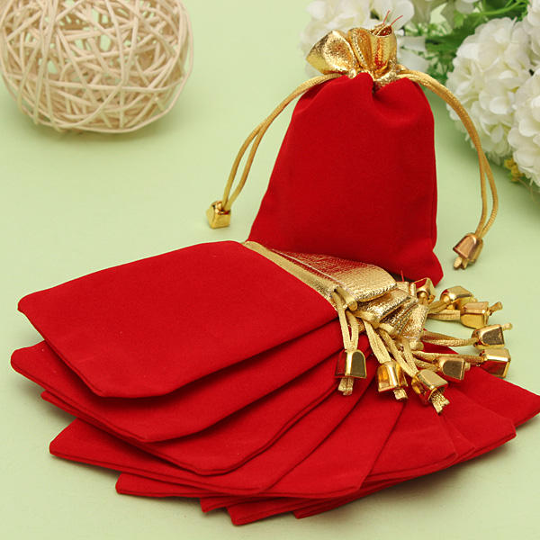 

Красные байковые 10шт золотой шнурок мешок подарка ювелирных изделий мешки мешка