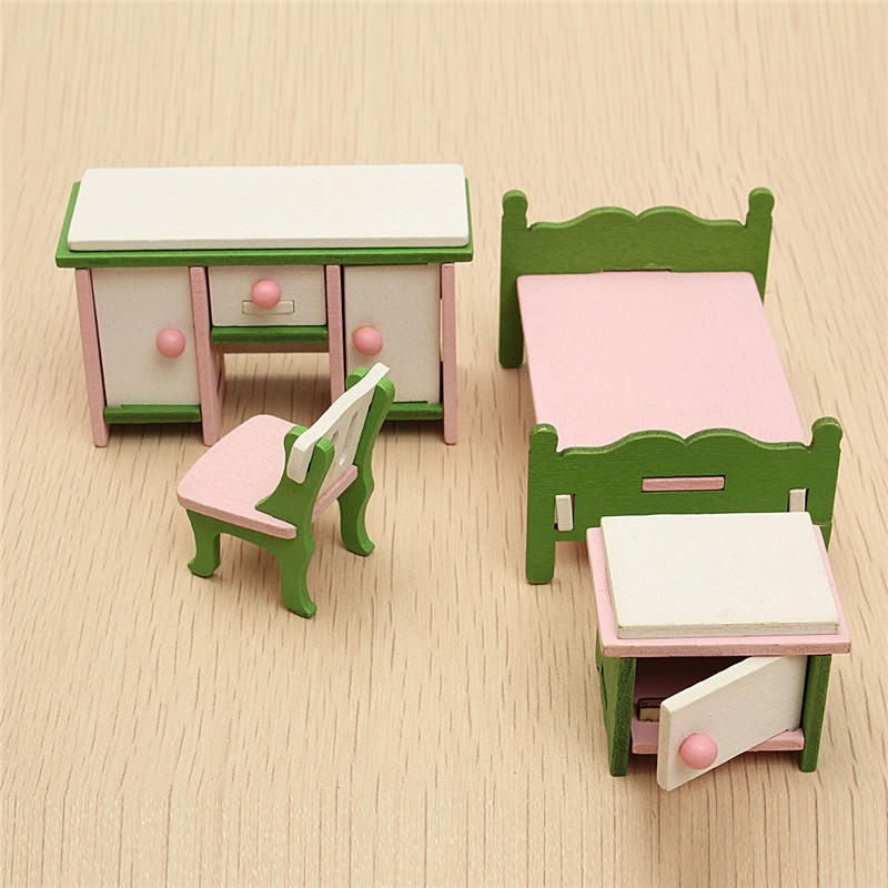 

Кукольный домик Миниатюрная спальня Набор Деревянная мебель Набор Семейная ролевая игрушка