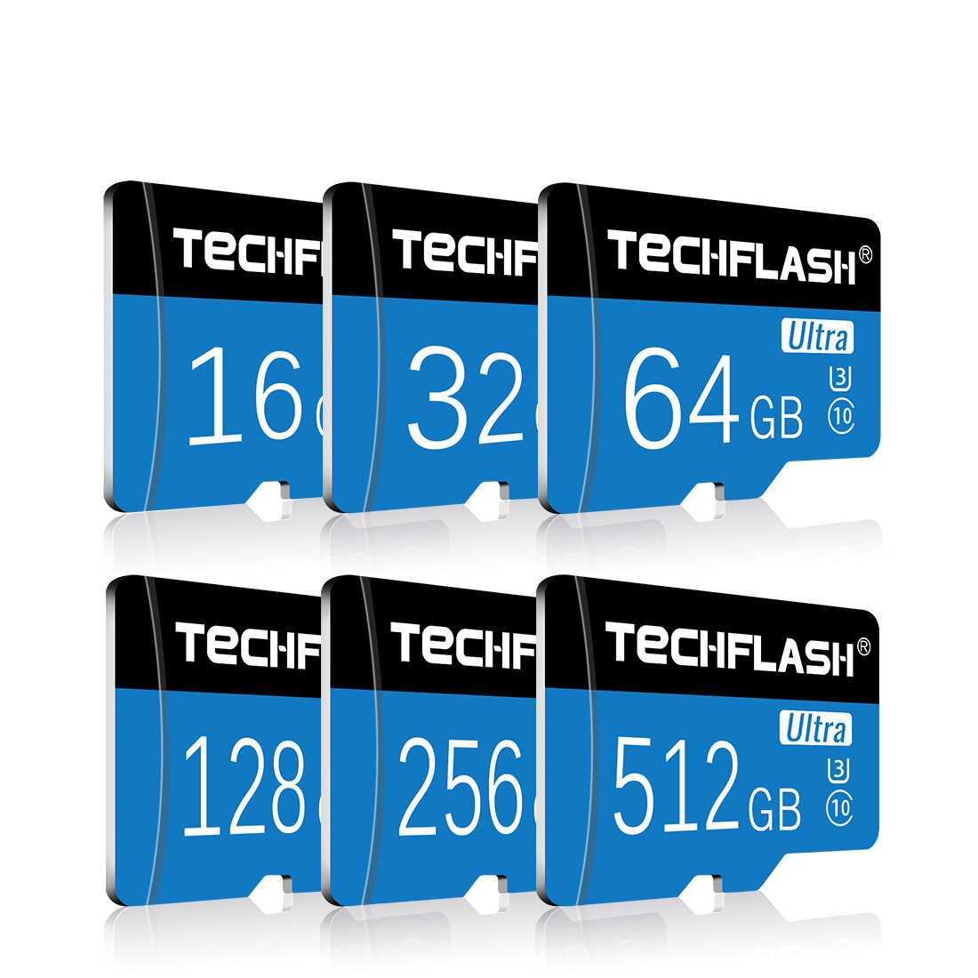 

TECHFLASH 4GB-256GB Class 10 TF Memory Card Flash Drive With Card Adapter Black-Blue Card Style для iPhone 12 Смартфон П
