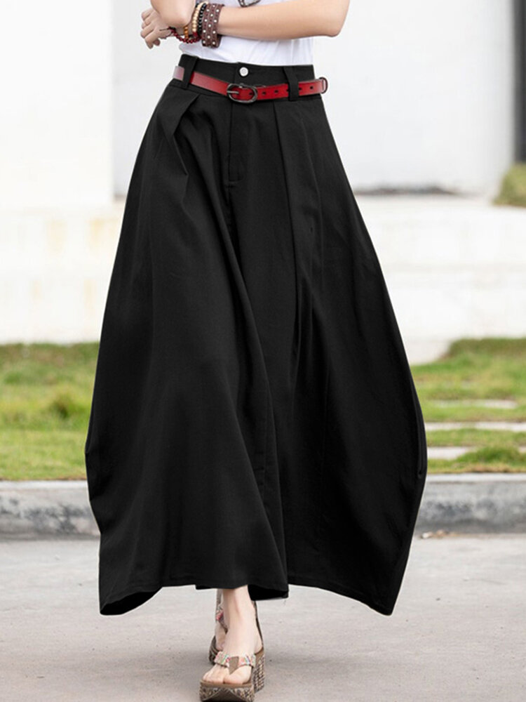 

Повседневная макси-юбка с однотонной пуговицей и карманом на молнии с рюшами для отдыха