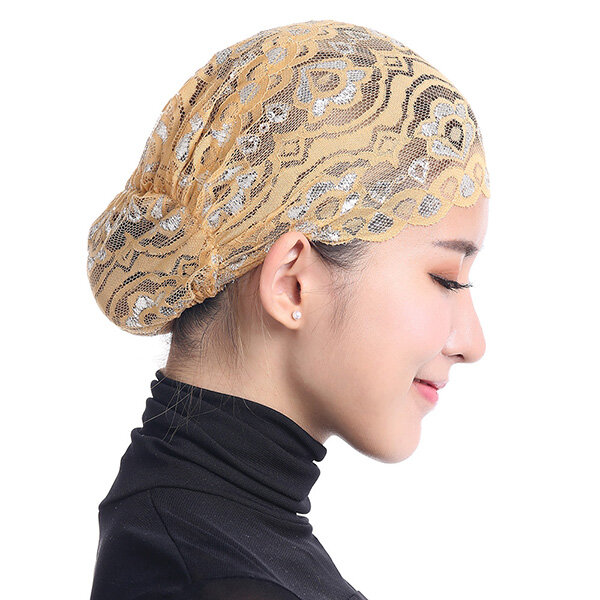 

Женский блестящий кружевной головной убор, головной платок Шапка, исламский головной убор, шарф, хиджаб, подголовник