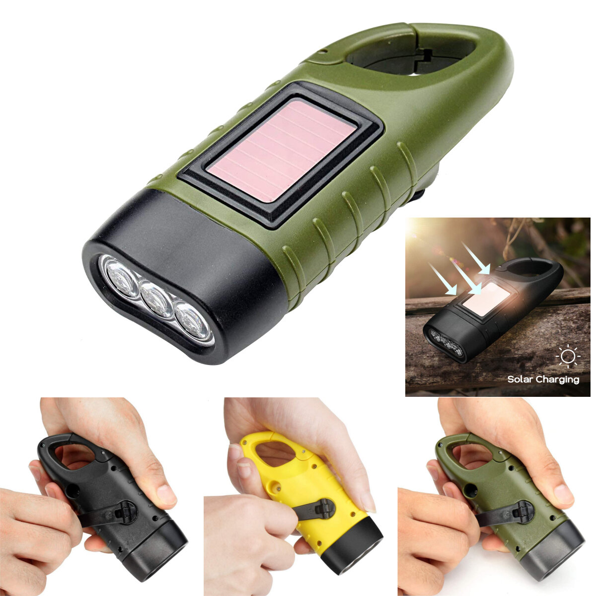 

Portable LED Flashlight Hand Crank Dynamo Torch Professional Solar Power Tent Light Lantern for Outdoor Camping Mountain