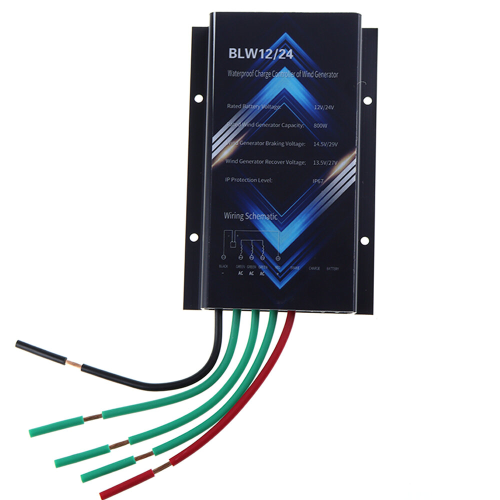 

Excellway Wind Turbine Controller, 800W Rated Capacity 12V/24V Battery Compatible Intelligent Braking System Low Voltage