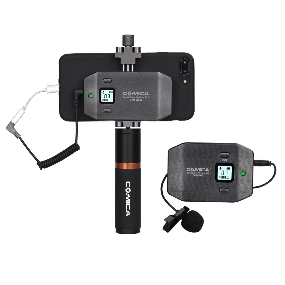 

Comica CVM-WS50B Lavalier Микрофон UHF 6-канальный беспроводной микрофон с ручкой для Iphone Android Смартфон камера DSL