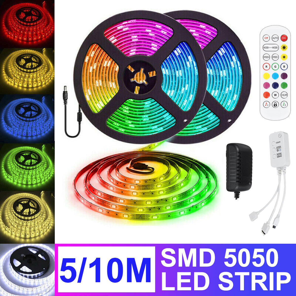 

5M 10M Гибкая RGB LED Полоса света не водонепроницаемый SMD5050 Изменение цвета ленты Лампа с Дистанционное Управление D