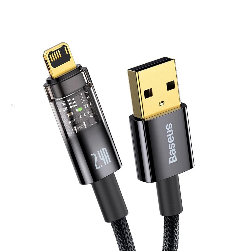 

Baseus 2.4A Apple Port to USB-A Cable Fast Charging Data Transmission Cord Auto Power-Off Line 1m/2m long For iPhone 13