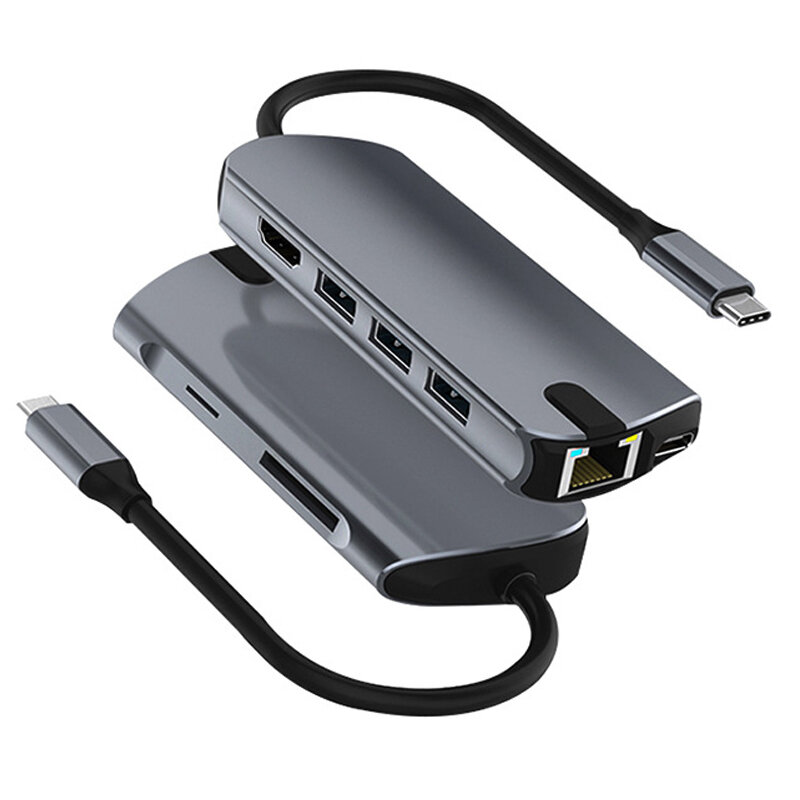 

Shiwei 8-IN-1 Type-C Адаптер для док-станции концентратора с USB3.0 * 3 / HDMI / RJ45 / PD Быстрая зарядка / Слот для чт
