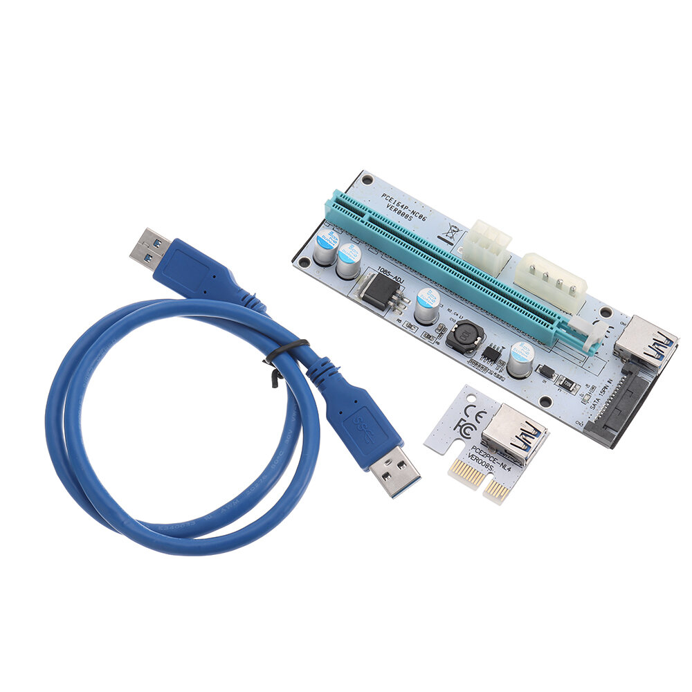 

USB3.0 PCI-E 1x To 16 x SATA + 4P + 6P Extender Riser Card Адаптер Кабель питания Miner
