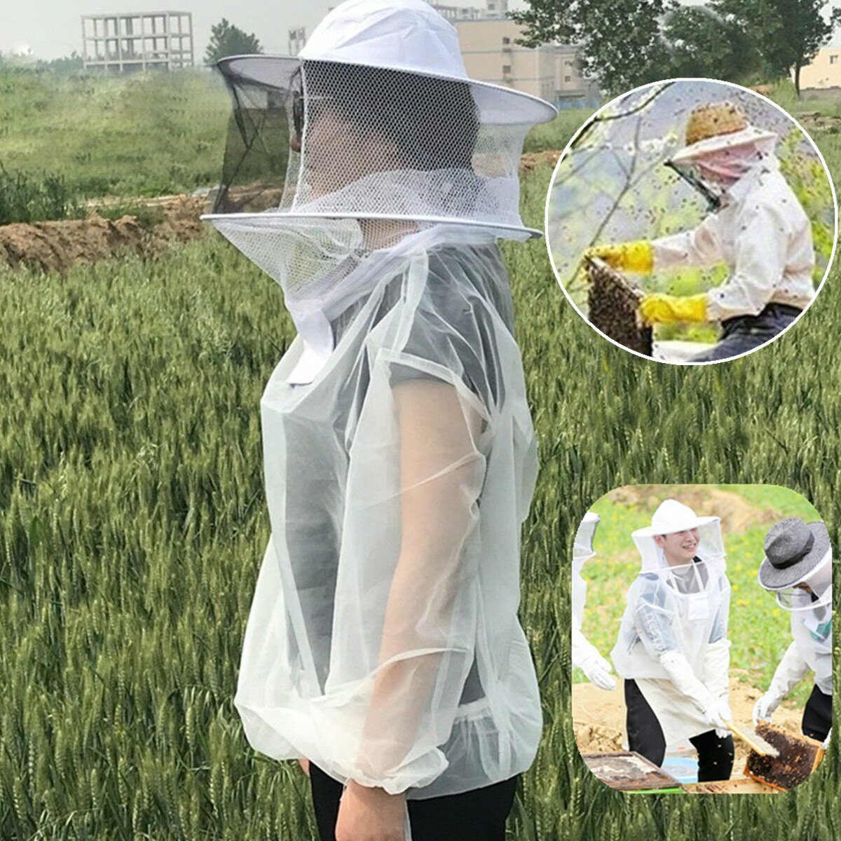 

Анти-Пчелиная одежда Cap Veil Breathable Half Body Beekeeping Защитный костюм Инструмент Anti Bird Net