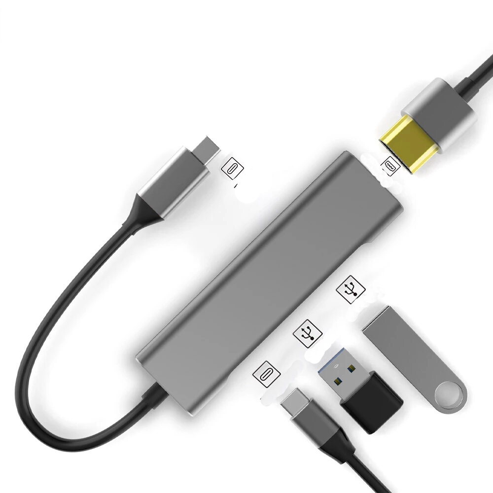 

Bakeey 4 в 1 USB Type-C Адаптер док-станции-концентратора с 4K HDMI Дисплей / 100 Вт USB-C PD3.0 Подача питания / 1 * US