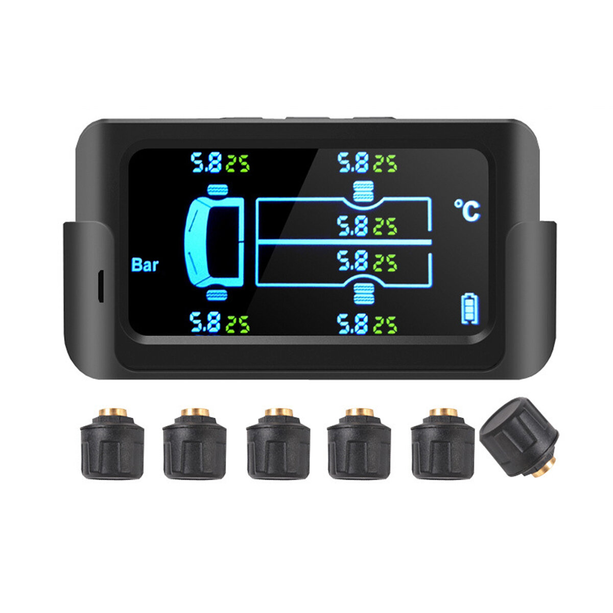 

Wireless Car Tire Pressure Monitoring System External Solar Tyre TPMS with 6 Sensor for 6 Wheel Truck Car Van