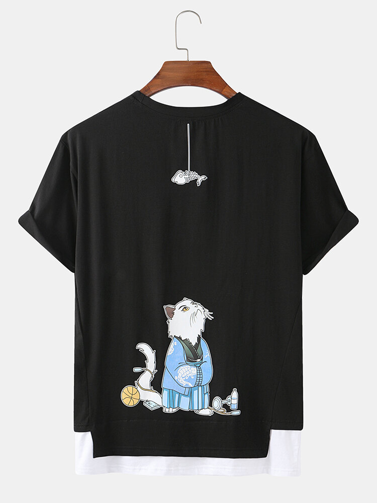 

Смазливая мультфильм Кот Вернуться печати хлопок круглые Шея с короткими рукавами свободные футболки