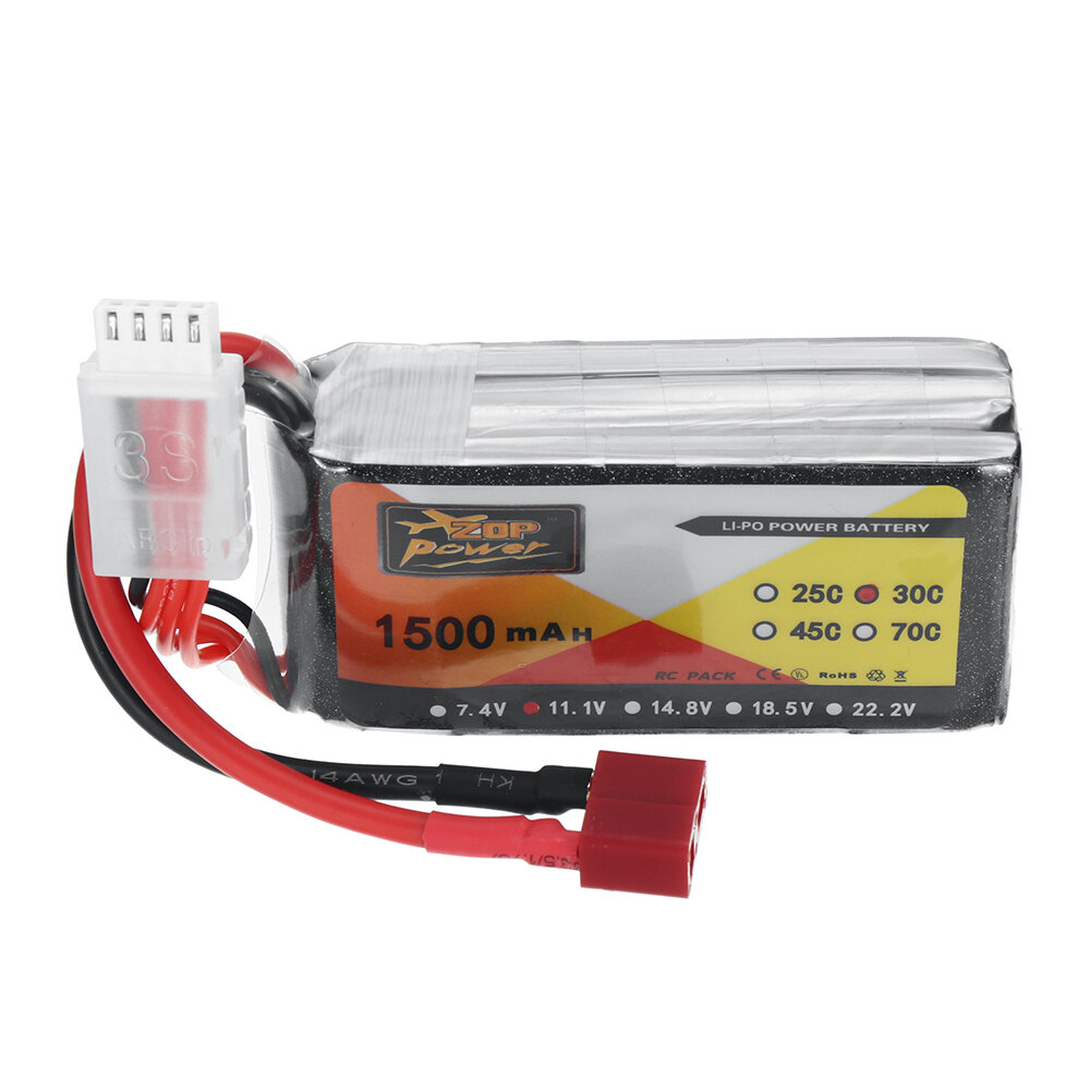 

ZOP Power 11.1V 1500mAh 30C 3S LiPo Battery T Plug for RC Car