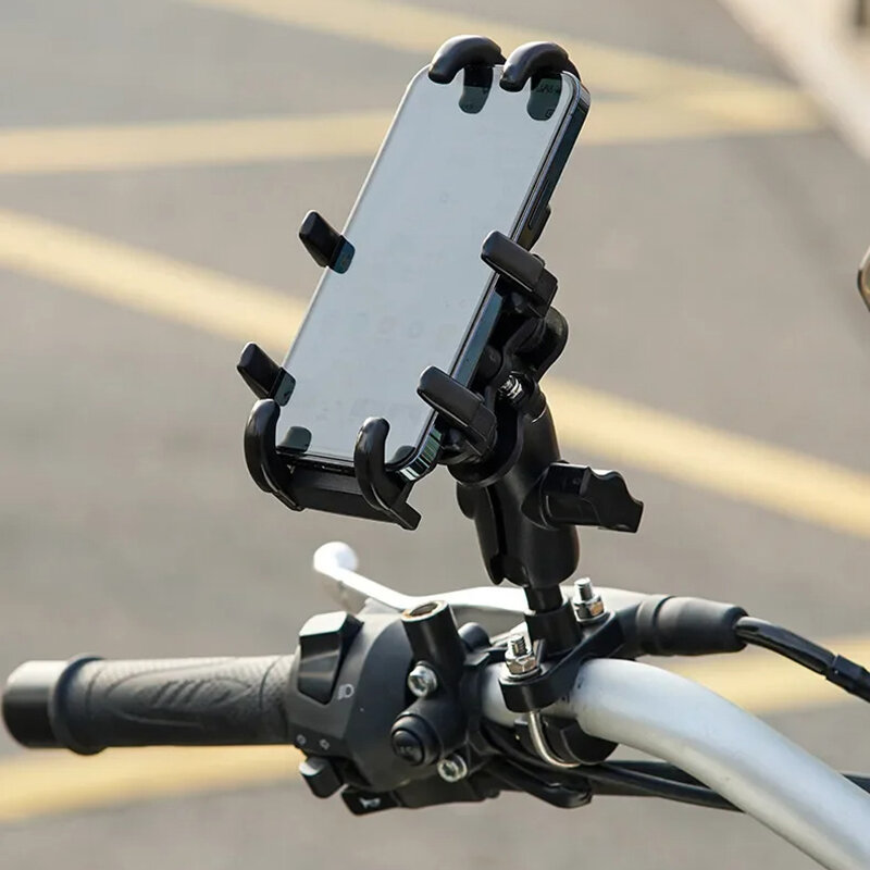 

Aluminum Alloy Bike Phone Holder with Shock Absorber Bicycle Handlebar Rearview Mirror Mount for 4.7-7.1 inch Smartphone