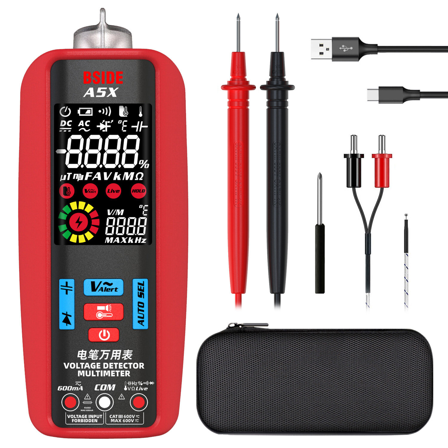 

BSIDE A5X Digital Smart Мультиметр Измерительный измерительный прибор Temp Multitester 3-Results Дисплей Тестер тока VFC