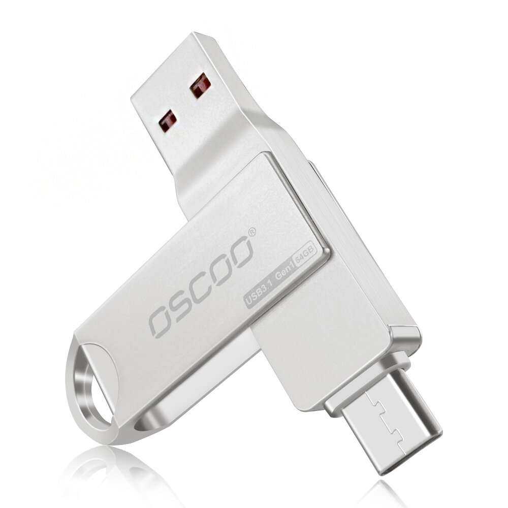 

OSCOO 2-in-1 Type-C USB3.1 GEN1 Flash Дисковод с поворотом на 360 ° Thumb Drive 32G 64G 128G 256G Поддержка USB-накопите