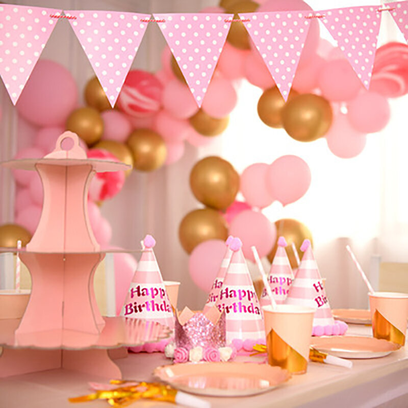 

Наборы одноразовой посуды серии Pink Stripe бумажные тарелки для украшения дня рождения Свадебное