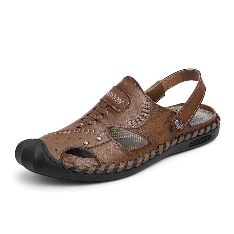 

Men Casual Genuine Leather Hand Stitching Soles Sandals
