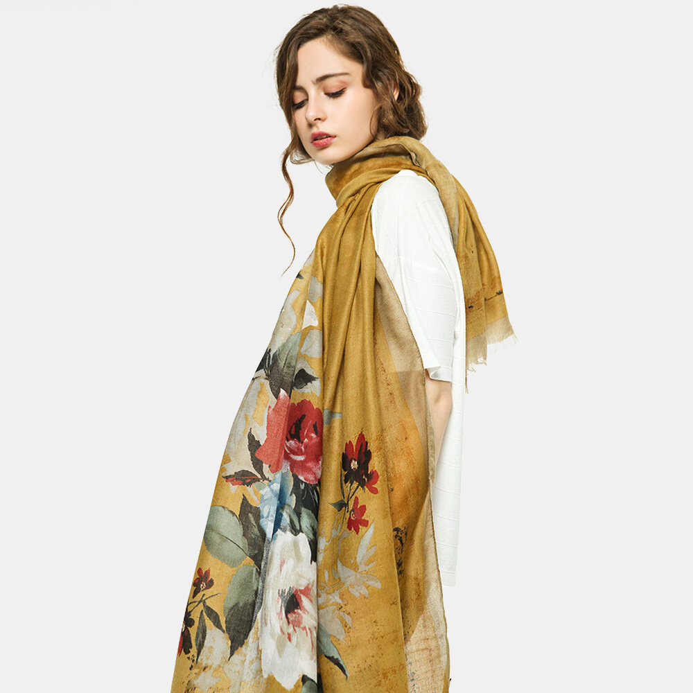 

Женские шелковые шали с цветочным принтом в стиле ретро, тонкий Soft, супер длинный хиджаб, шарф, головные платки, шейны