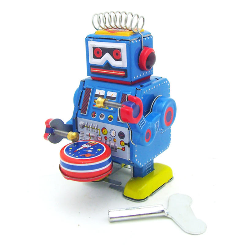 

Classic Винтаж Заводной Заводной барабан Играющий робот Воспоминание Дети Детские оловянные игрушки с ключом