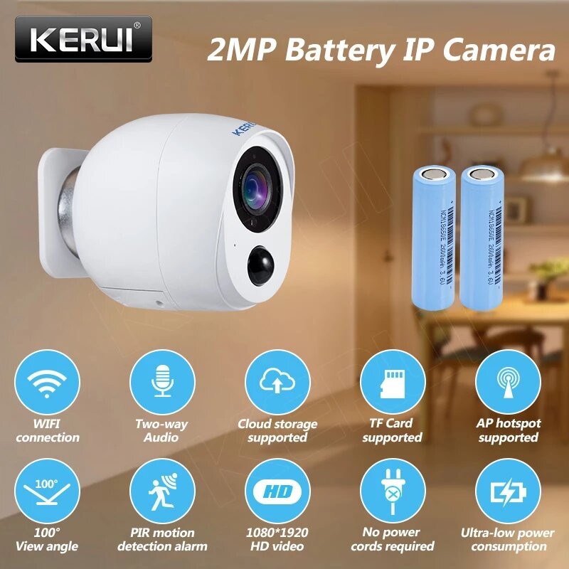 

KERUI 2MP WiFi IP камера Батарея Безопасность наблюдения Монитор AP ночного видения CCTV PIR Сигнализация Аудио Облачное