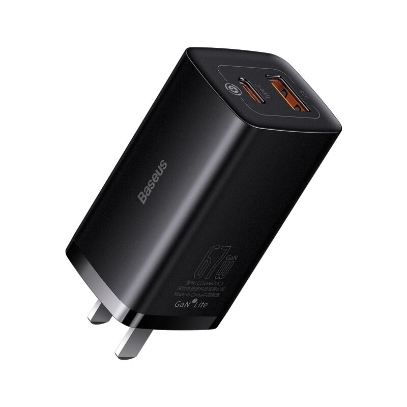 

Настенное зарядное устройство Базеус GaN3 Lite 67 Вт GaN Type-C + USB-A порт PD3.0 QC4.0 + QC3.0 Быстрая зарядка для iPh