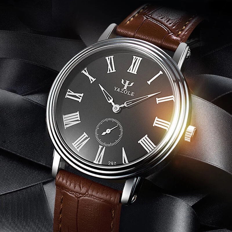 

YAZOLE 297 Модные мужские часы в деловом стиле 3ATM Водонепроницаемы Кварцевые часы с кожаным ремешком