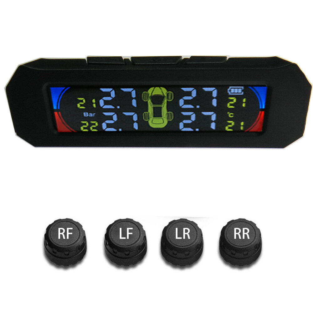 

Solar Wireless Tire Pressure Monitor System Car TPMS Auto Security Alarm Systems Tyre Pressure Warning with 4 Sensors