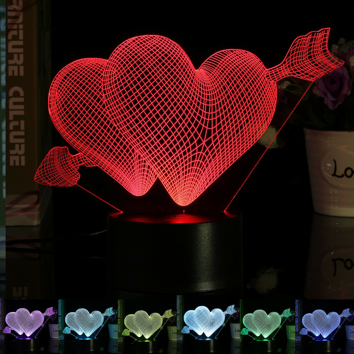 

Love Arrow 3D Desk Table Lamp 7 Color Change LED Night Light Party Decor Gift