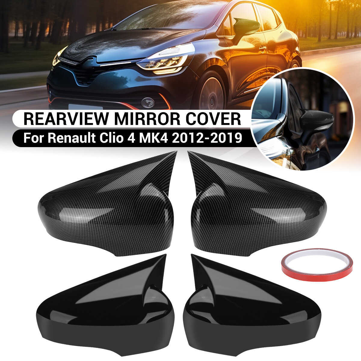 

For Renault For Clio 4 MK4 2012-2019 Pair Rear View Mirror Cap Cover Direct Add-On Left & Right