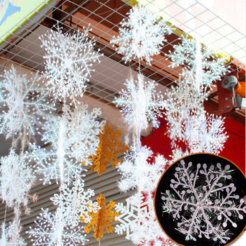 

6pcs Рождественский орнамент 3D белый снежинка пластиковые окна Рождественская елка Новогоднее украшение