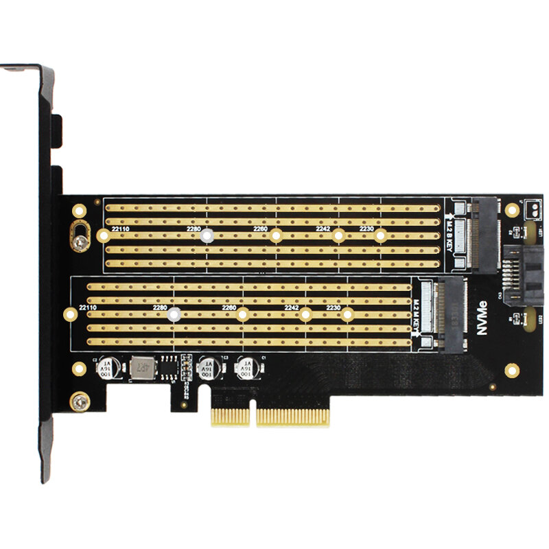 

JEYI SK7 M.2 NVMe SSD NGFF TO PCI-E Riser Card X4 Адаптер M Key B KEY Поддержка двух интерфейсов PCI Express3.0 Dual Vol