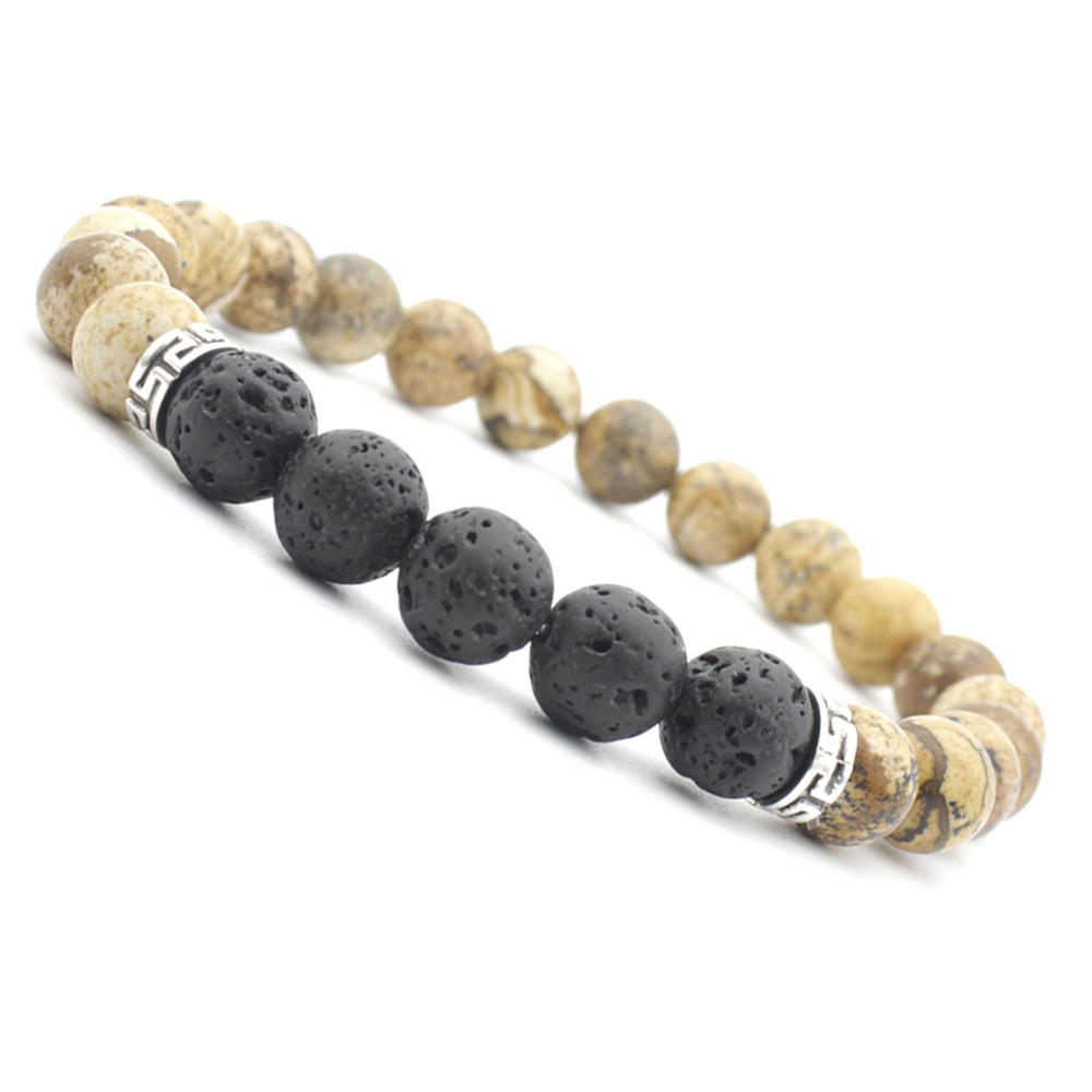 

Этнические браслеты из бусины из вулканического камня Винтаж брелок из лавы из камней с регулируемым браслетом для мужчи
