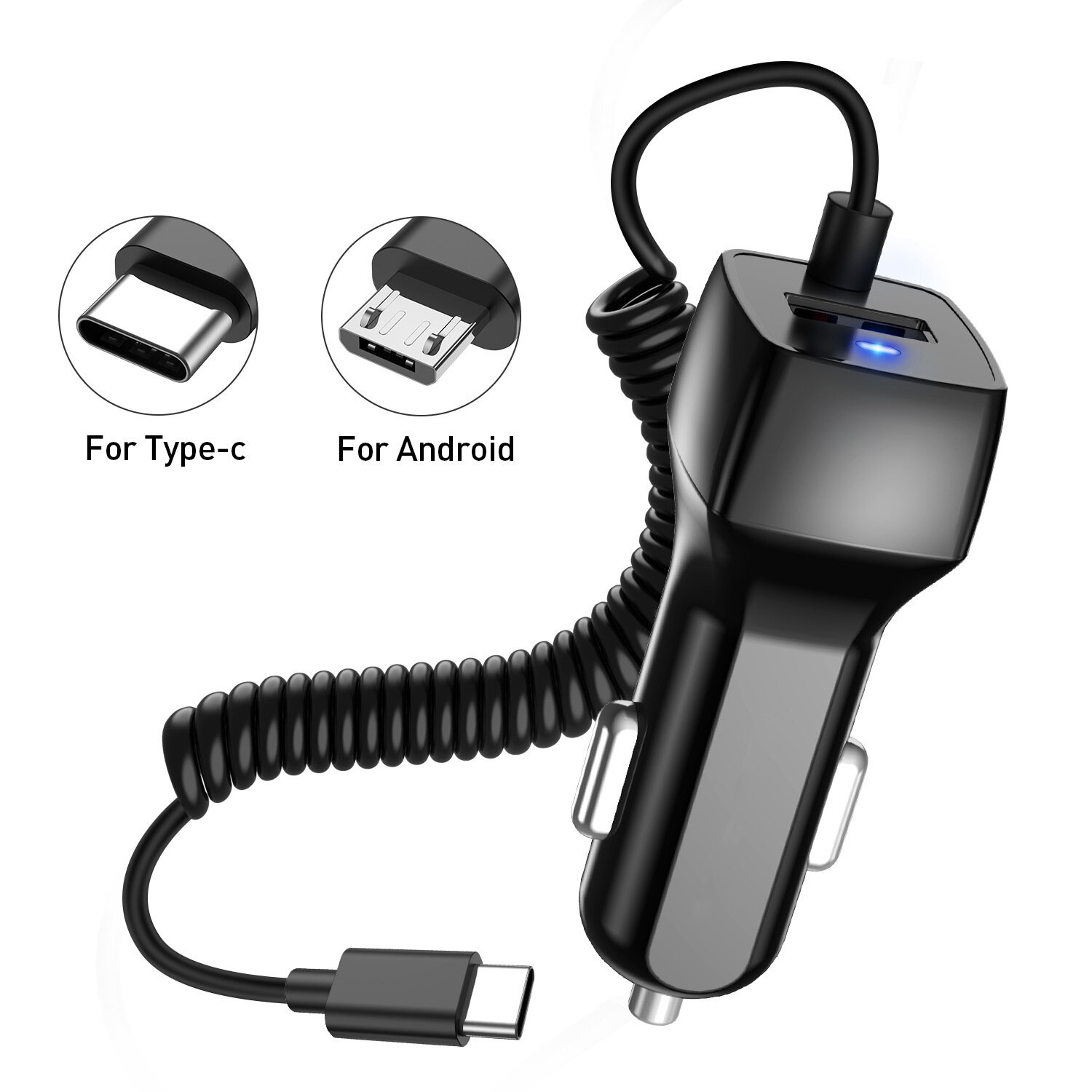

USLION Быстрая зарядка автомобильного зарядного устройства 12V-24V 5V/1A с кабелем USB TYPE-C и подсветкой для iPhone
