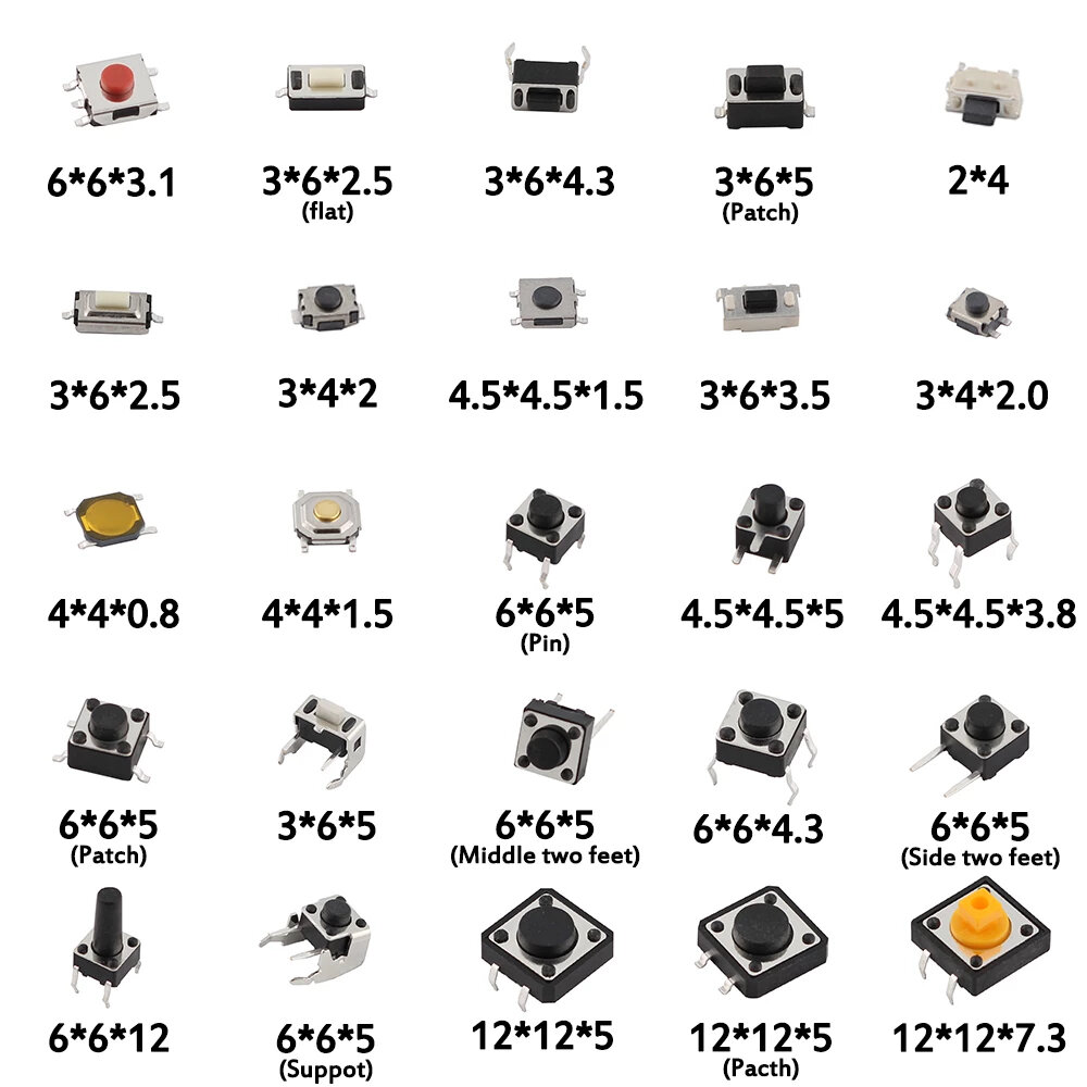 

125pcs/Lot Touch Switch/Micro Switch /Push Buttons Switches 25 Types Assorted Kit 2*4/3*6/4*4/6*6 for DIY Tool Package