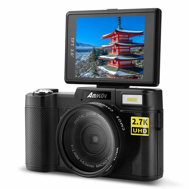 

Amkov CD-RW 24MP 2.7K HD 4X Zoom Anti-Shake 3.0 дюймов TFT Экран Digital камера с адаптером 52 мм Объектив