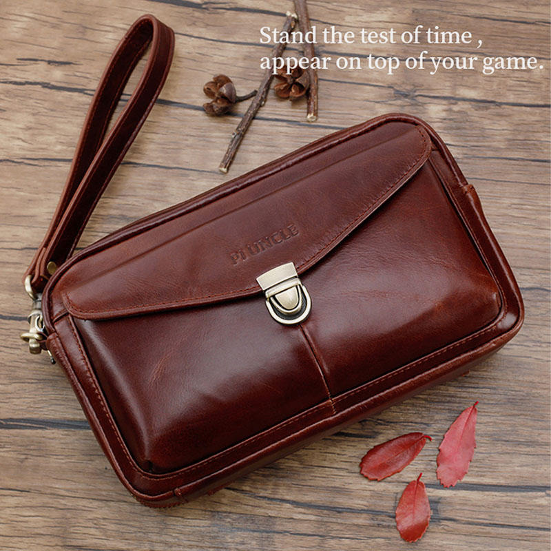 

Men Genuine Leather Large Capacity Clutches Bags Phone Bag Card Holder
