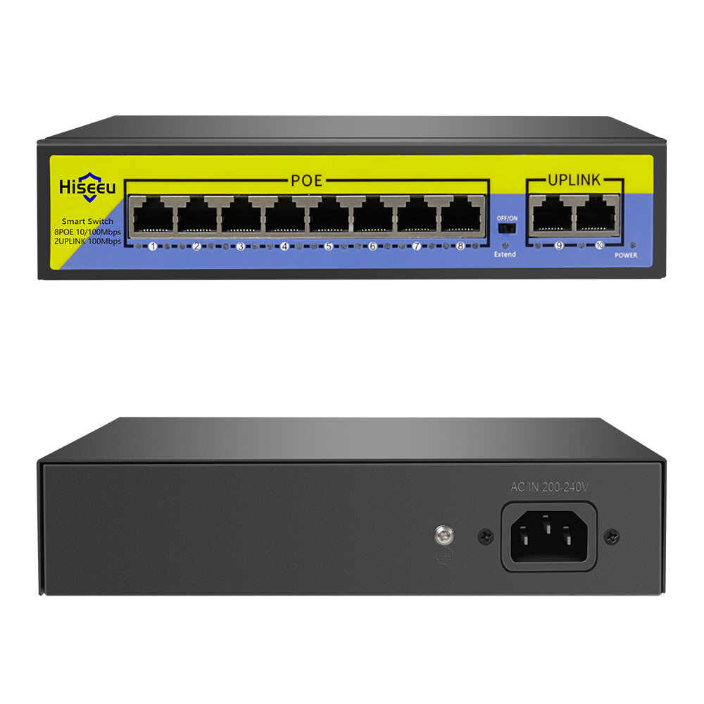 

Hiseeu POE-X1010B 48-контактный 10-портовый коммутатор POE с Ethernet 10/100 Мбит / с IEEE 802.3 для системы IP-видеонаб
