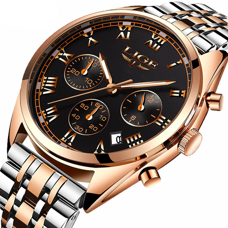 

LIGE 9852 24-часовая дата Дисплей мужские наручные часы бизнес-стиль кварцевые часы