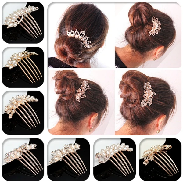 Find Flower Crystal Rhinestone Pearl Hair Clip Comb Pin Hairpin for Sale on Gipsybee.com