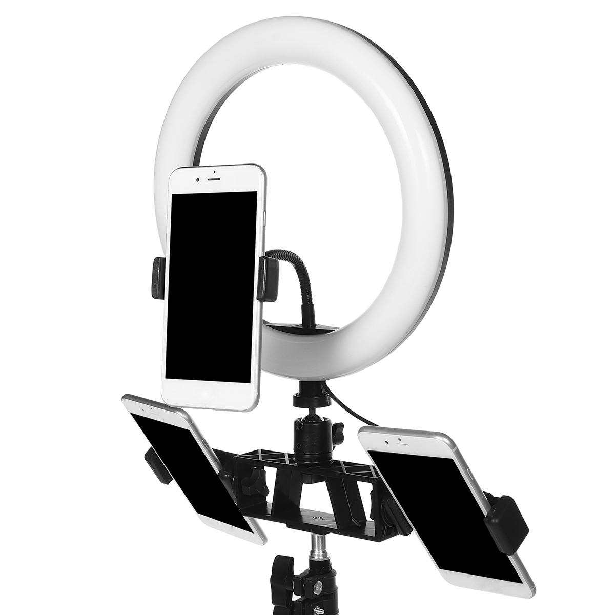 Find 26cm LED Ring Light 3 Color 10 Brightness Dimmable Fill Light with Tripod Stand Dual Phone Clip for Youtube Live Stream Tiktok Broadcast for Sale on Gipsybee.com with cryptocurrencies