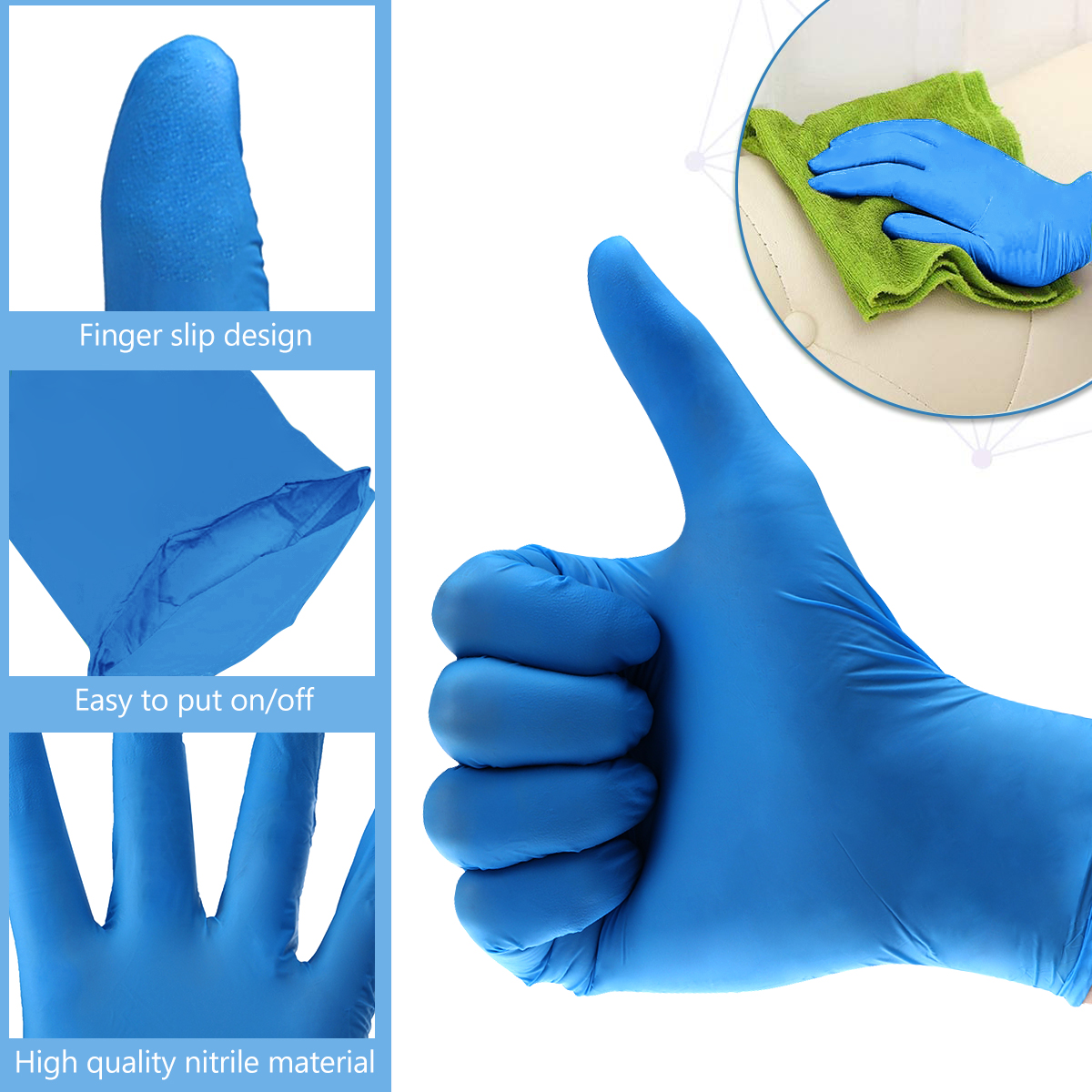 Find 100 Pcs Nitrile Disposable Gloves Powder Free Rubber Latex Free Sterile Gloves for Picnic Food Hygiene House Cleaning for Sale on Gipsybee.com with cryptocurrencies