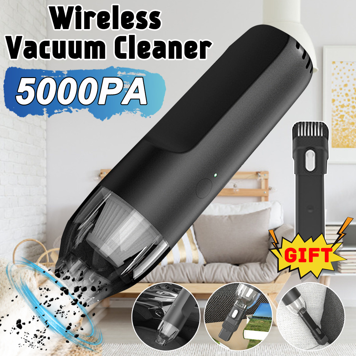 Find 2000mAh Handheld Car Power Cord/ USB Powered Car Office Wireless Vacuum Cleaner Keyboard Carpet Gap Dust Collector for Sale on Gipsybee.com with cryptocurrencies