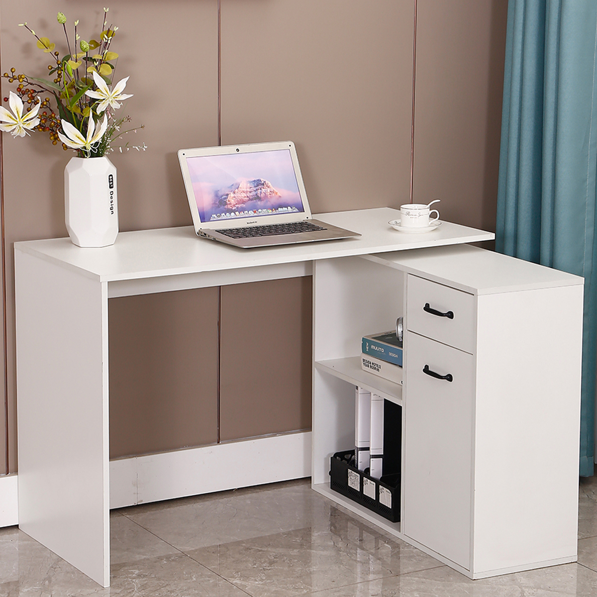 Find Hoffree Computer Desk Rotating Corner Computer Desk With Drawers Shelf for Home Office Living Room 180 Degree Design for Sale on Gipsybee.com with cryptocurrencies