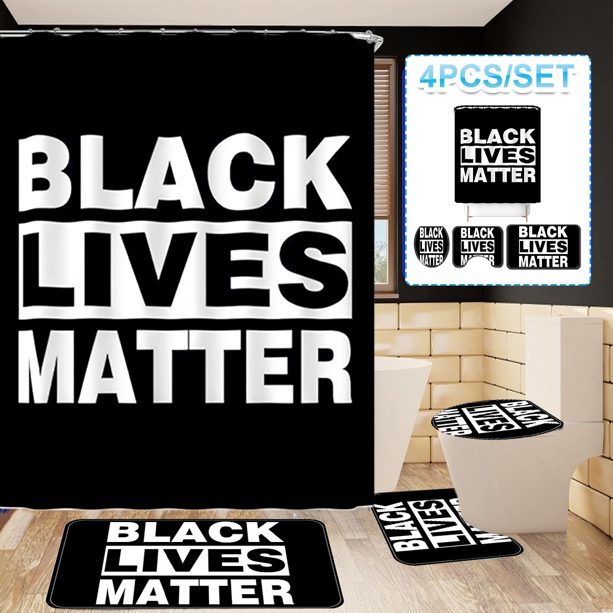 Find Bakeey Black Lives Shower Curtain With 12 Hooks Bath Curtain Durable Waterproof Fabric Bathroom Curtain for Sale on Gipsybee.com with cryptocurrencies