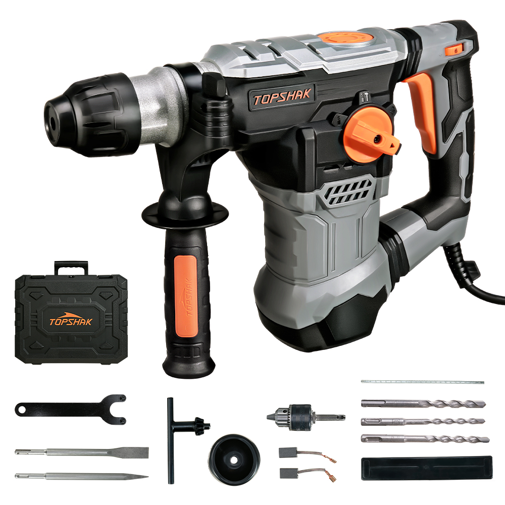 Find TOPSHAK TS-HD1 110V/220V 1500W 6J 12Ibs. Portable Electric Rotary Hammer Impact Drill Variable Speed w/Accessories EU/US Plug for Sale on Gipsybee.com with cryptocurrencies