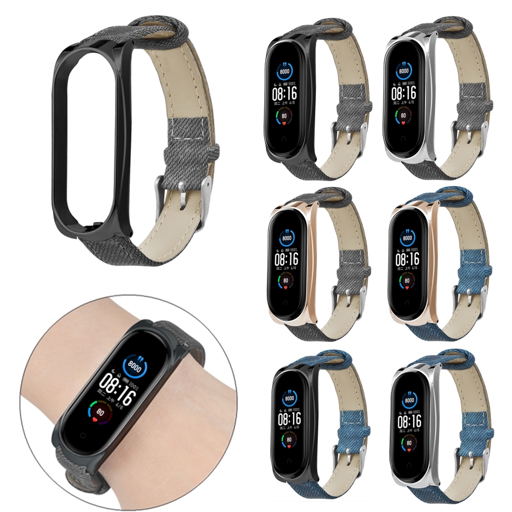 Find Bakeey Buckle Style Denim Pattern Retro Replacement Leather Strap Smart Watch Band For Xiaomi Mi Band 5 Non original for Sale on Gipsybee.com with cryptocurrencies