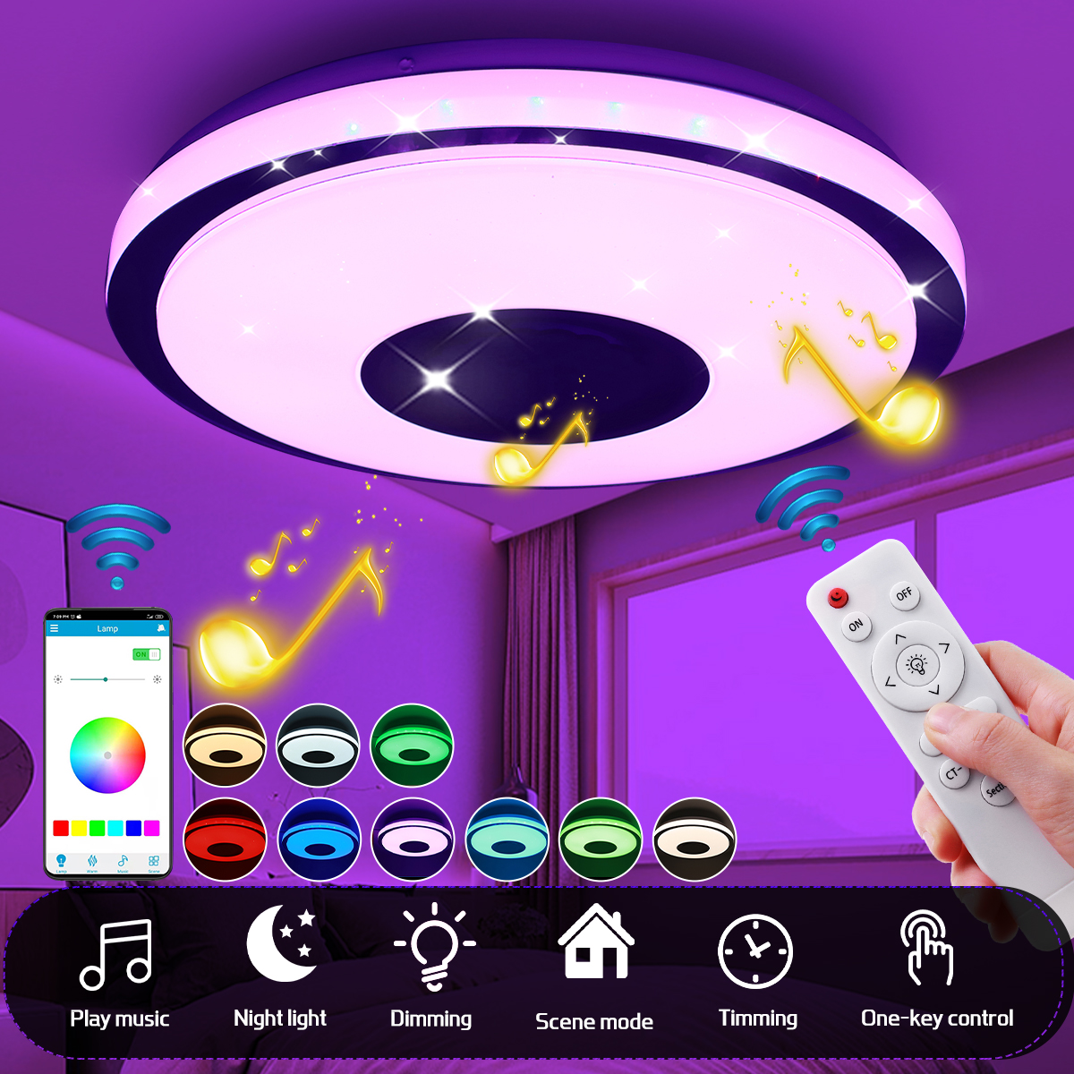 Find AC220V/110 240V 38cm LED RGB Music Ceiling Lamp bluetooth APP Remote Control Kitchen Bedroom Bathroom for Sale on Gipsybee.com with cryptocurrencies