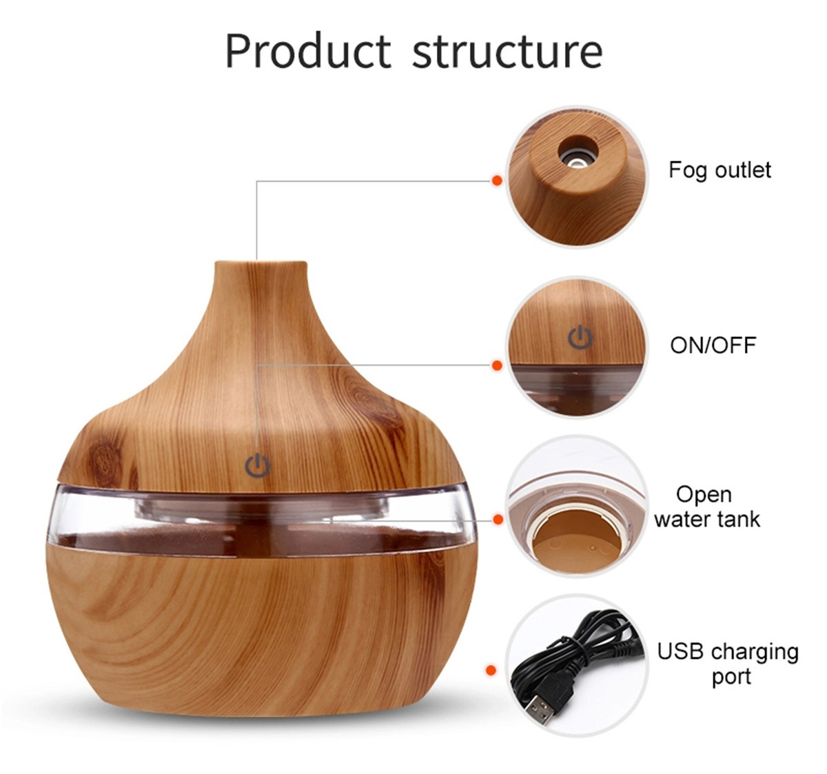 300ml Electric Ultrasonic Air Mist Humidifier Purifier Aroma Diffuser 7 Colors LED USB Charging for Bedroom Home Car Office 8