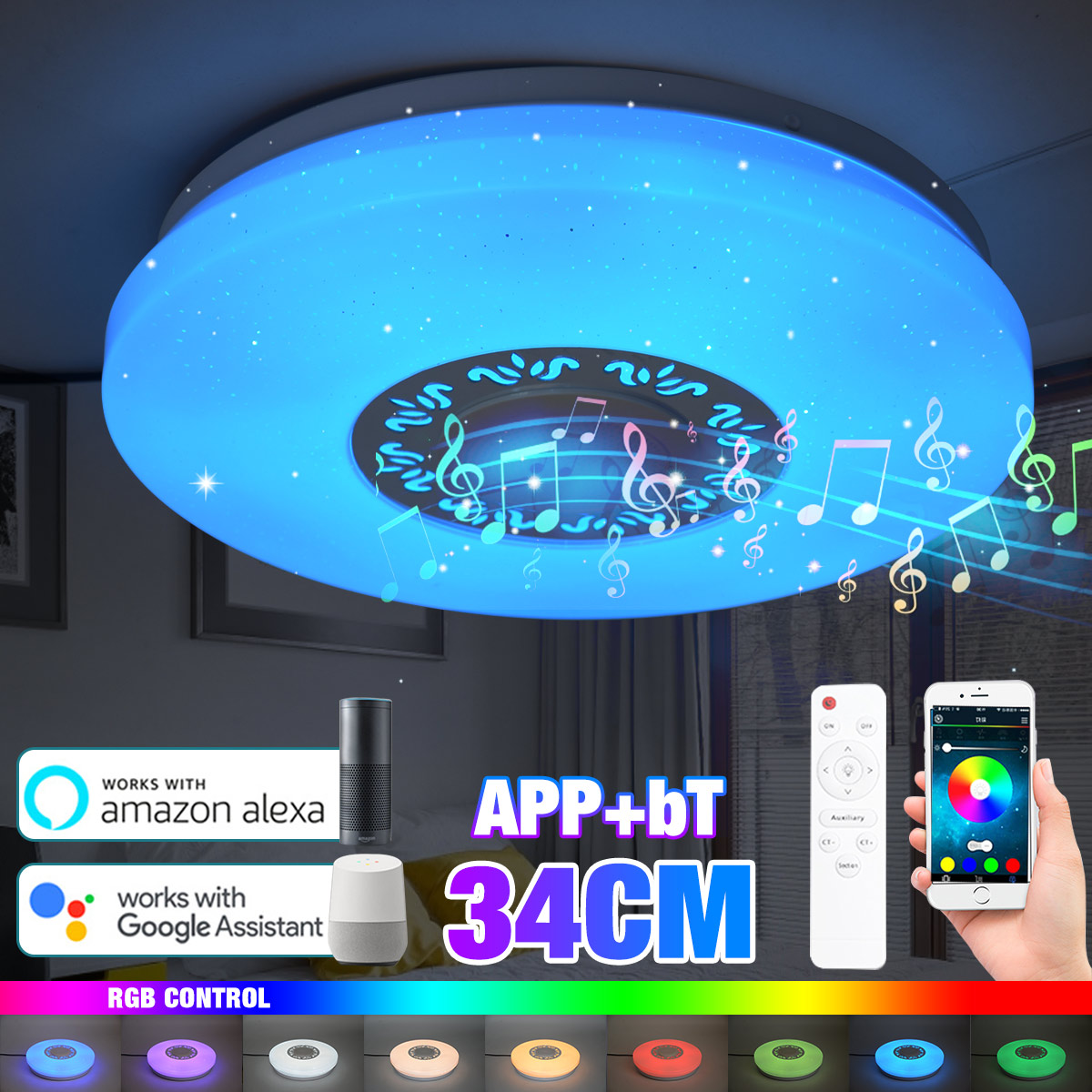 Find 34CM RGB LED Music Ceiling Lights Home lighting APP bluetooth Light Bedroom Lamps Smart Ceiling Lamp Remote Control for Sale on Gipsybee.com with cryptocurrencies